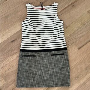 LOFT Black and White Sheath Mini Dress Sleeveless Crew Neck